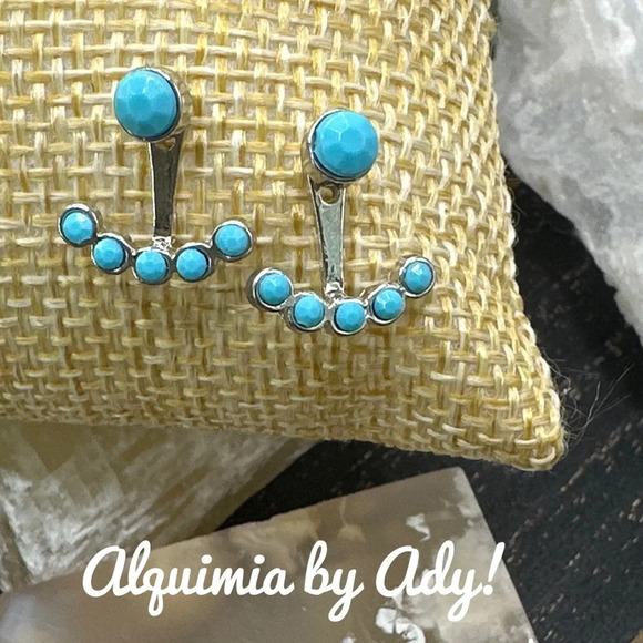 turquoise silver stud back/front earrings/sleeve/chandelier - Picture 1 of 5